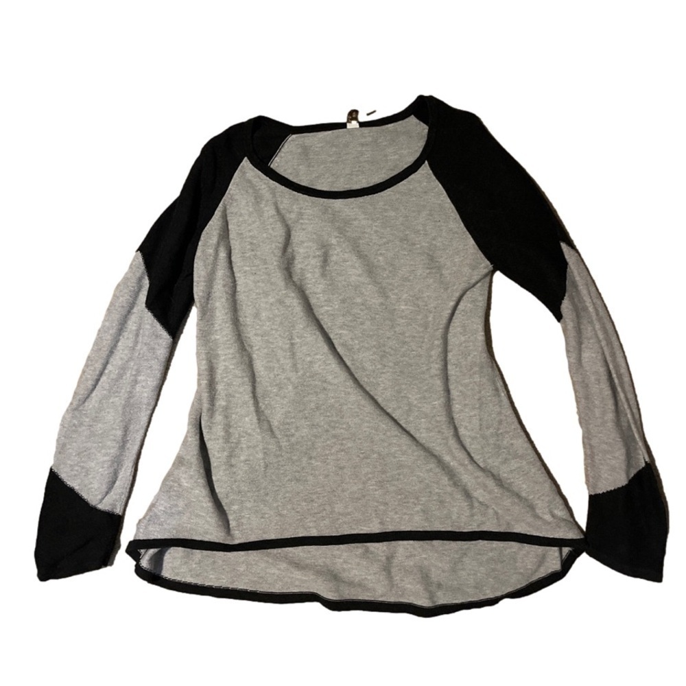 Black and Gray Women's Raglan Sweater - Lightweight Long Sleeve